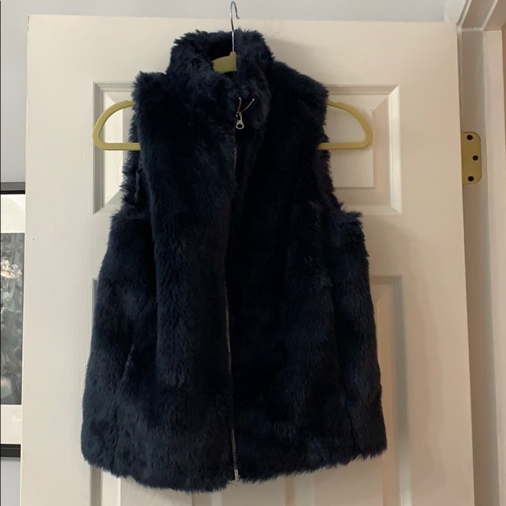 J.Crew navy blue fur vest- XS